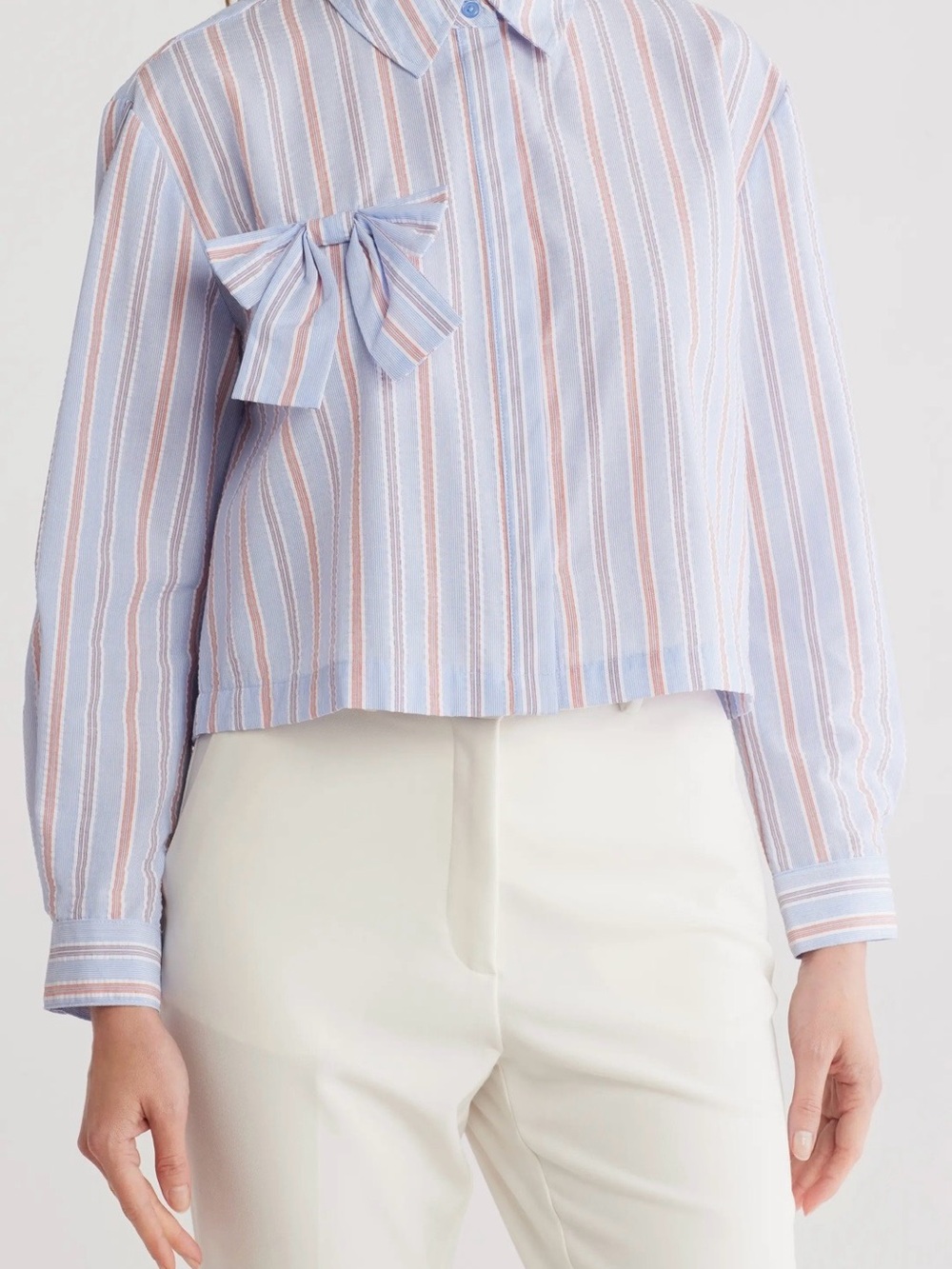 Nanette Lepore Stripe bow poplin button-up shirt